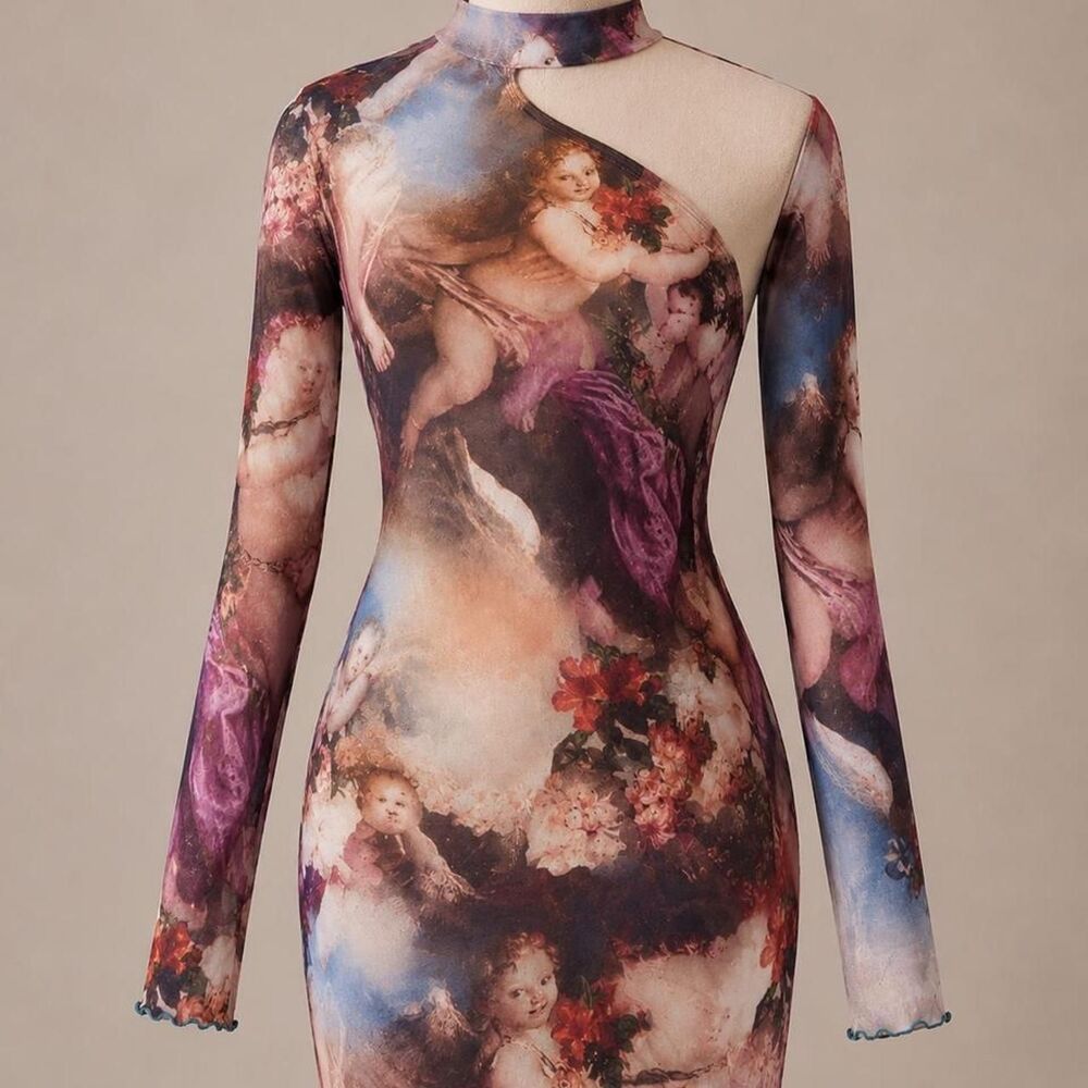 Mesh Angelic Dress Large, Open front, with lettuce edges